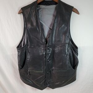 McNeal Vintage Men's Black Full Soft Leather Biker Vest Size 50